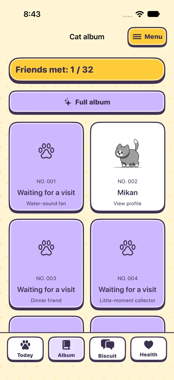 The cat collection in KittyYard